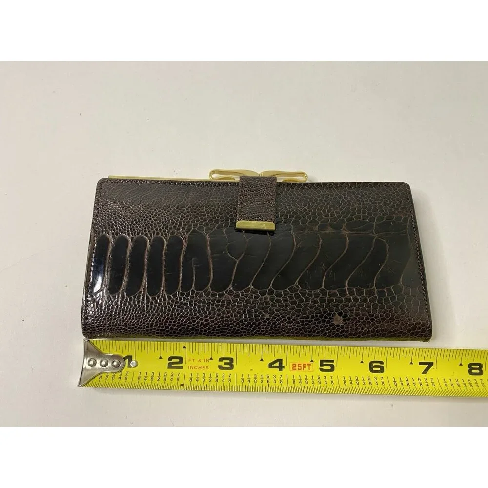 Genuine Ostrich Leg Clutch Bag Wallet Gold Tone Hardware‎ vintage READ